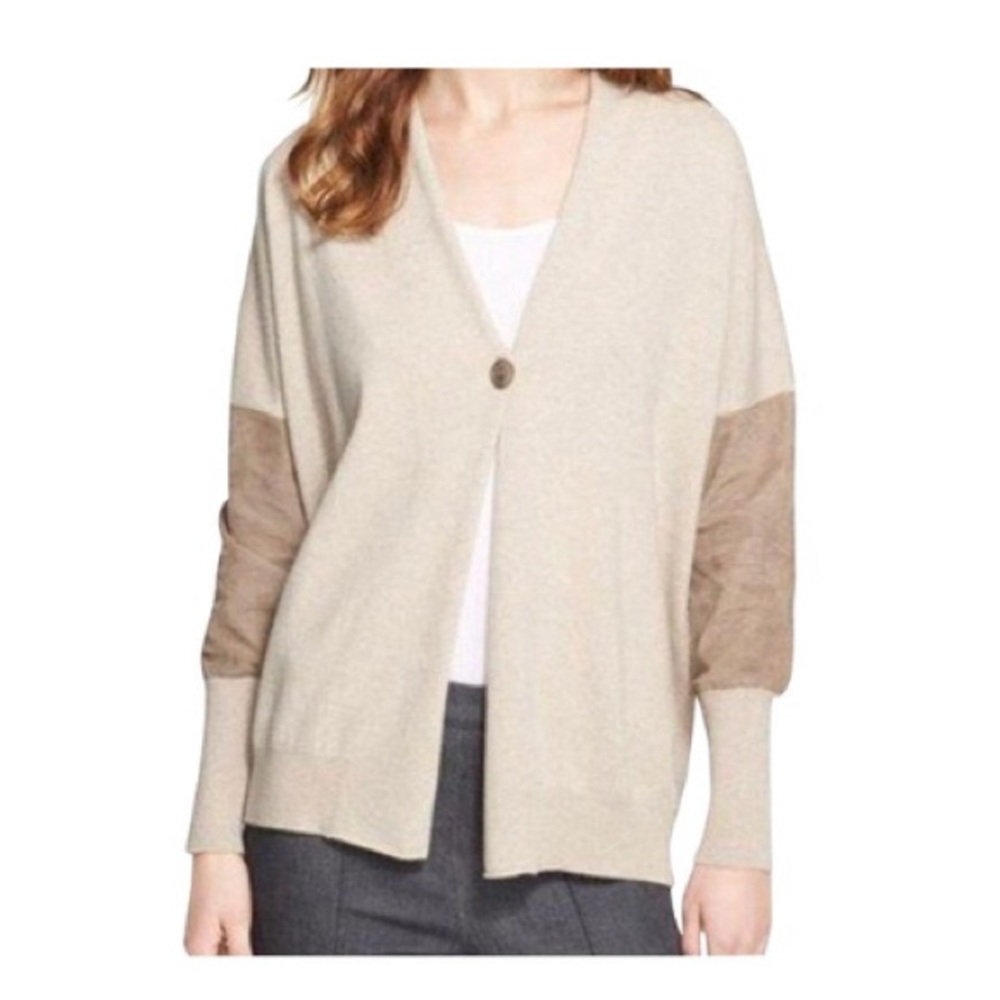 FABIANA FILIPPI  Cute Fall Women Brown Cashmere Leather Cardigan Sweater small